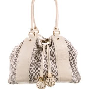 Tory Burch Leather trimmed-tassel shoulder bag